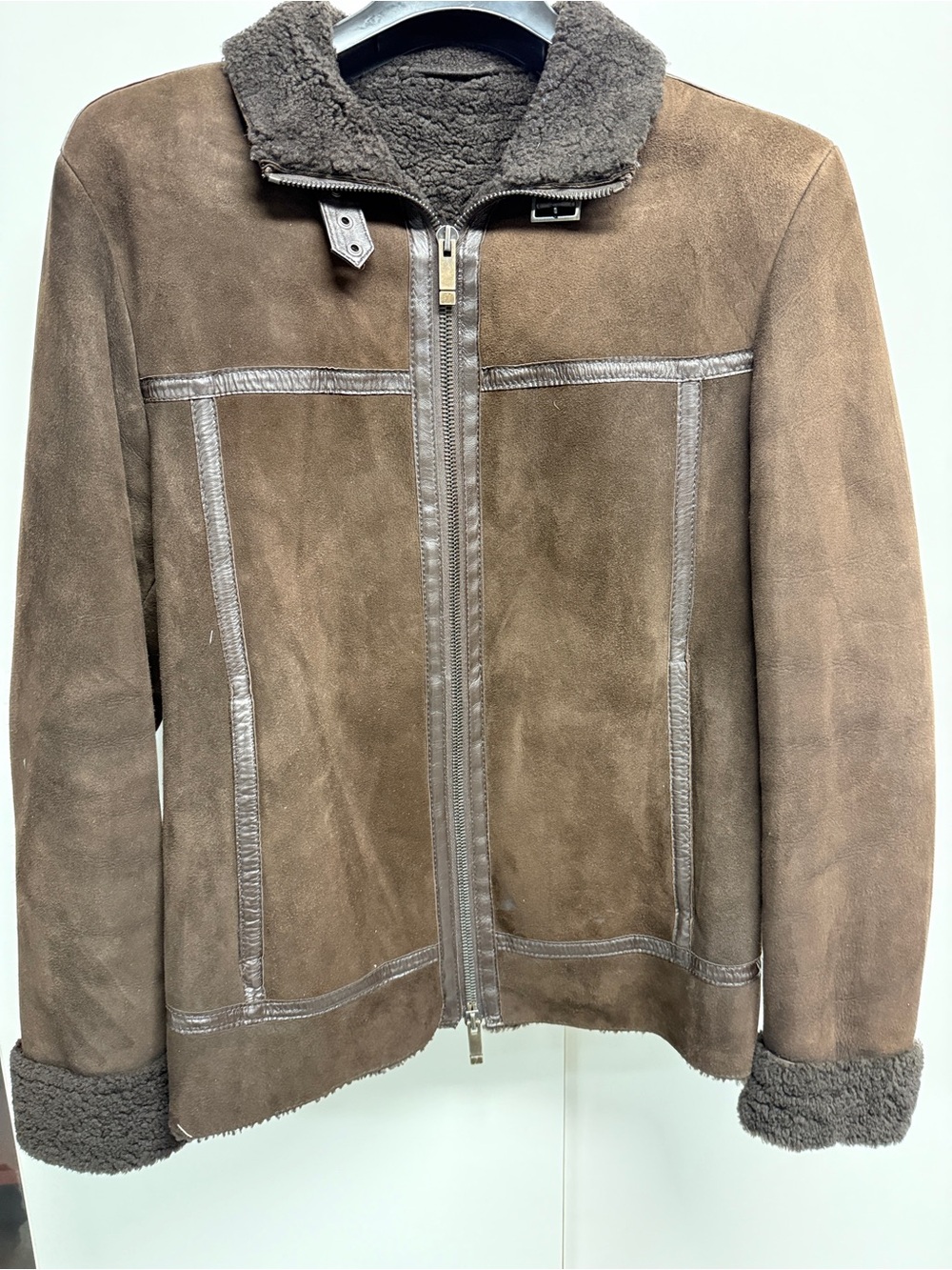 Z Zegna Brown Suede Shearling Bomber Jacket